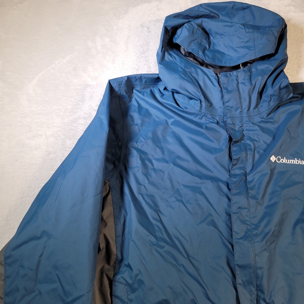 Columbia Jacket Mens L Blue Omni-Tech Rain Windbreaker Hooded Shell Coat - Picture 3 of 16